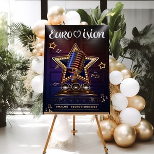 Eurovision Party Sign Template, Printable Eurovision Song Contest Party Sign, , Eurovision 2025, Instant Download Template