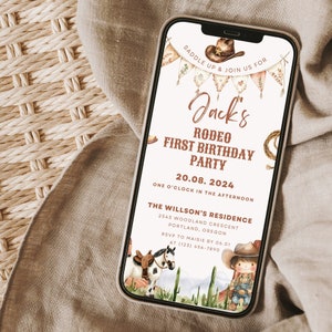 Digital Rodeo 1st Birthday Electronic Party Invitation Template My First Rodeo Cowboy 1st Birthday Mobile Phone Invite, INSTANT DOWNLOAD