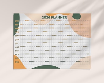 Digital Calendar 2026 Year Planner Printable 2026 Annual Yearly Calendar 2026 Wall Planner Year at a glance, INSTANT PDF DOWNLOAD