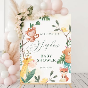 Editable Safari Baby Shower Sign Template Baby Shower Welcome Sign Safari Animals Baby Shower Sign Wild One Baby Shower - INSTANT DOWNLOAD
