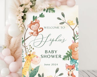 Editable Safari Baby Shower Sign Template Baby Shower Welcome Sign Safari Animals Baby Shower Sign Wild One Baby Shower - INSTANT DOWNLOAD