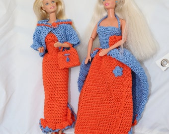 Collection orange and light blue Barbie dresses