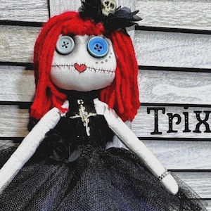 Gothic Doll, Handmade OOAK Unique Design, Creepy Cute Art Doll, Collectible Adorable Dark Doll, perfect gift for doll lovers, Creepy doll