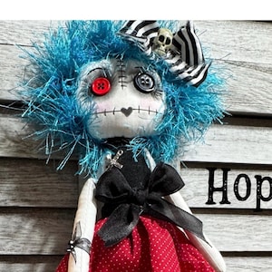 Handmade Gothic Art Doll: Turquoise Hair, Collectible OOAK Design