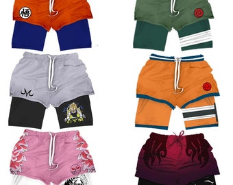 Pantalones cortos de gimnasio de Anime Dragon Ball/NARUTO 2 en 1, pantalones cortos de compresión de entrenamiento deportivo transpirables de secado rápido, clásicos