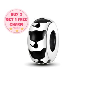 Cat Spacer Charm For Bracelet, Spacer Charm, Animal Theme Charm, Black Cat Charm, Sterling Silver Charm