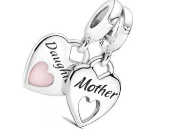 Moeder hart charme voor bedelarmband, moeder en dochter charme voor Pandora armband, verjaardagscadeau voor moeder, Moederdag cadeau voor haar