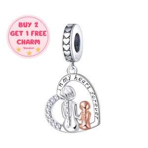 Handgemachte Sterling Silber Mutter & Tochter Herz Anhänger