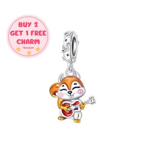 Happy Guitar-Playing Squirrel Charm, Squirrel Charm For Bracelets, 925 Sterling Silver Charm, Cute Animal Charm, Music Lovers Charm
