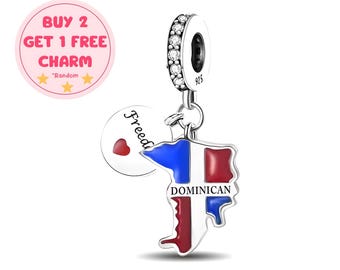 Dominican Republic Charm: 925 Sterling Silver Enamel Bracelet Charm