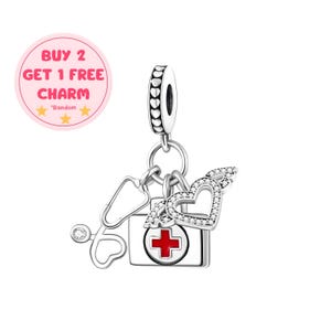 Angel Wings Heart, Hospital Charm For Bracelet, Nurse Charm, Stethoscope Charm, Medical Charm, Doctor Charm, 925 Sterling Silver Charm