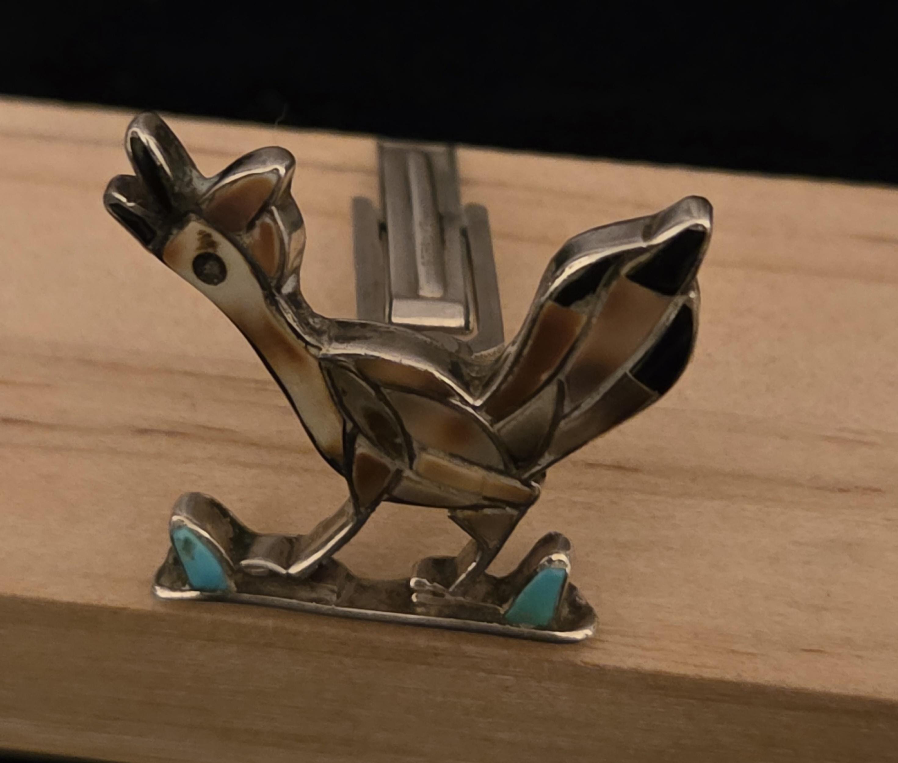 Pince à Cravate Vintage Roadrunner, Argentée, Faite Main, Style Sud-ouest Américain