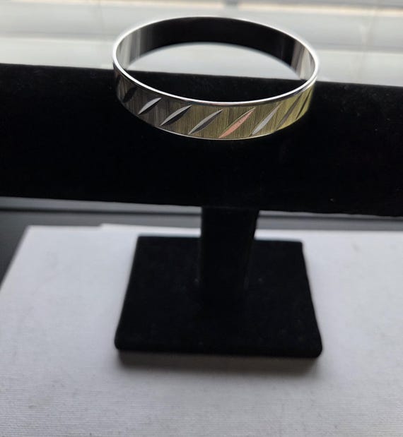 Bangle Silvertone Etched Bracelet - image 1