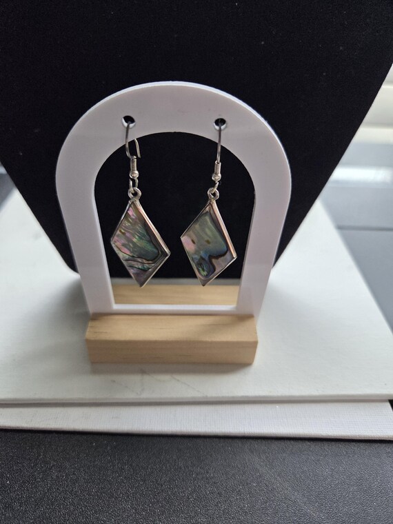 Vintage Dangle Silver Abalone Shell Earrings. Alp… - image 2