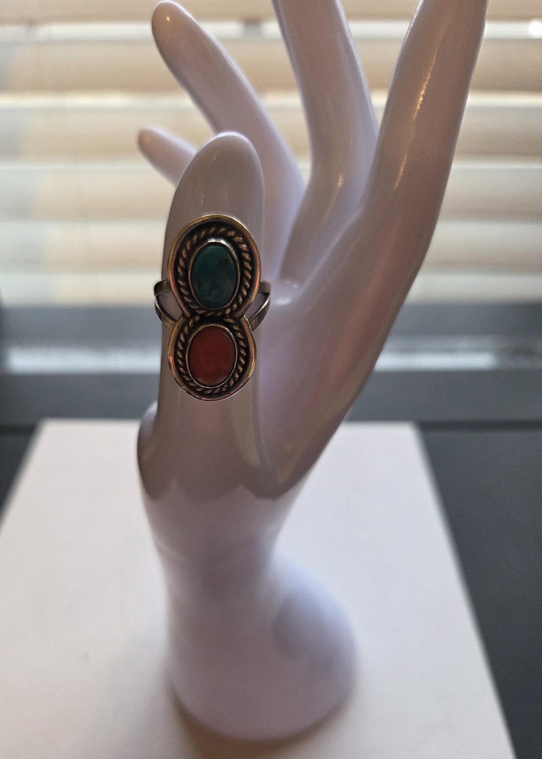 Vintage Navajo Turquoise and Coral Ring Size 6.5 - Etsy