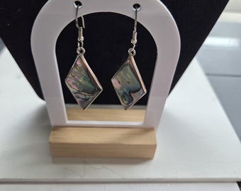 Vintage Dangle Silver Abalone Shell Earrings. Alpaca Mexico
