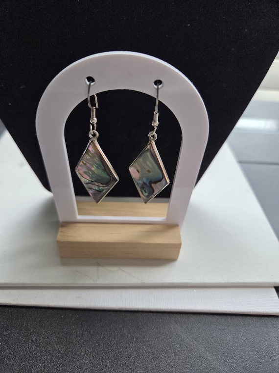 Vintage Dangle Silver Abalone Shell Earrings. Alp… - image 1