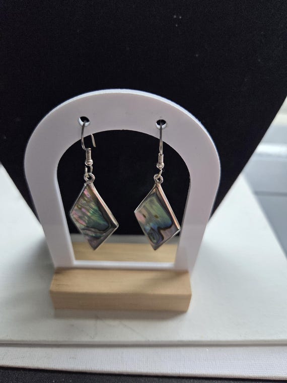 Vintage Dangle Silver Abalone Shell Earrings. Alp… - image 3