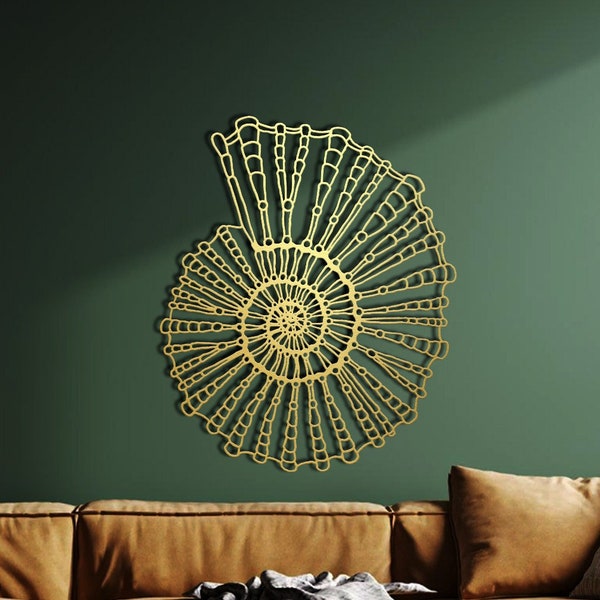 Nautilus Metallwanddekor, Spiralmuschel-Metallwandkunst, dekorative Geschenkidee, Wandkunst im Freien, Bürowandkunst, elegante dekorative Kunst