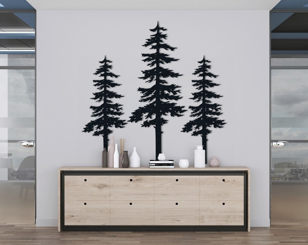 Set of 3 Pine Tree Metal Wall Art, Tree Decor Wall Hanging, Large ...