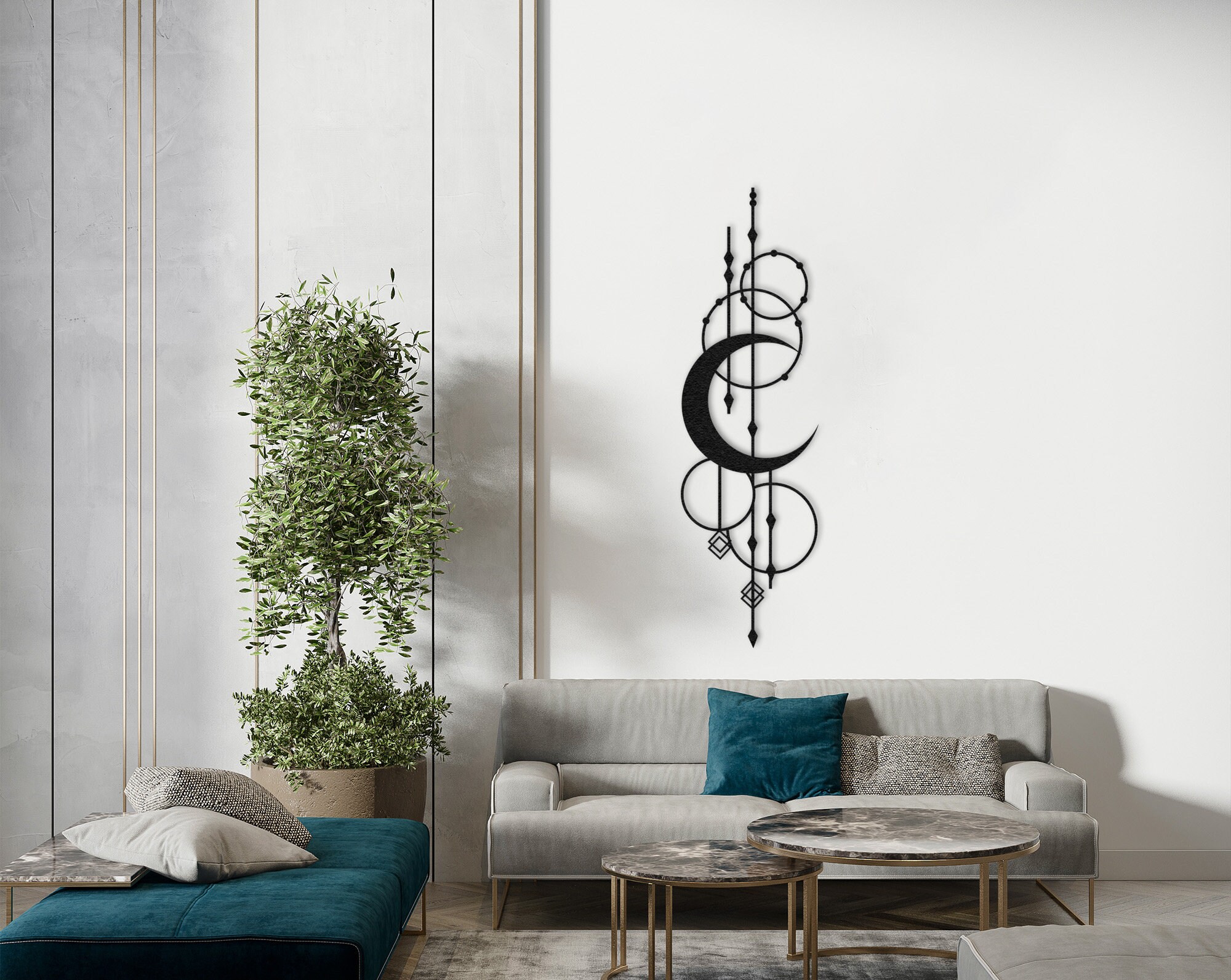 Geometric Moon Metal Wall Decor, Metal Moon Wall Decor, Modern Wall Art ...