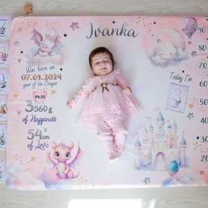 Couverture pour bébé fille, cadeau de grossesse personnalisé, accessoires pour nouveau-né suivi de la croissance, faire-part de naissance pour chambre d'enfant