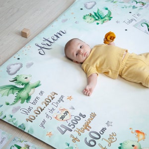 Joli garçon de couverture d'étape de dragon, cadeau personnalisé pour nouveau-né de bébé, cartes d'étape importante pour la couverture d'image, suivi de croissance de photographie de nouveau-né