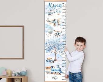 Tabla de crecimiento personalizada con nombre, tabla de crecimiento personalizada, decoración infantil con temática de transporte, tabla de crecimiento para dormitorio de niño, regalos para niños de 2 años