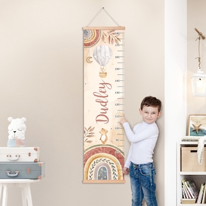 Groeigrafiek voor kinderen, boho-stijl hoogtegrafiek, gepersonaliseerde groeiliniaal, neutrale kinderkamermuurdecoratie, aangepaste naam kindermeetbord