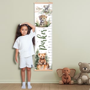 Forest Animals Height Chart with Custom Name, Woodland Nursery Decor, Personalized Growth Ruler, Hanging Canvas Unisex Toddler Birthday Gift