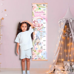 Personalized Name Growth Chart, Fairytale Kids Ruler Decor, Custom Wall Height Tracker, Dreamy Nursery Milestone Sign, Pink Fantasy Measure