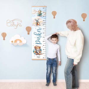 Tableau des tailles personnalisé pour garçon, aménagement de l'espace de la règle, règle de croissance de 60-140 cm, décoration de chambre de bébé, oeuvre d'art pour chambre d'enfant aviation, cadeau pour nouveau-né