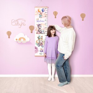 Gepersonaliseerde groeimeter, aangepaste naam hoogtetracker, schattige dieren decor kinderkamer, aquarel kunst aan de muur, kinderkamercadeau, kraamcadeau