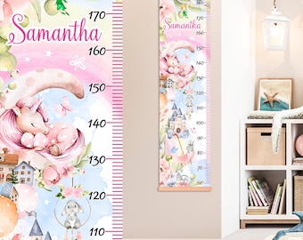 Groeigrafiek prinsessenkwekerij, sprookjesachtige muurdecoratie voor meisjeskamer, aangepaste naam hoogtemeter, lengtetabel babymeisje