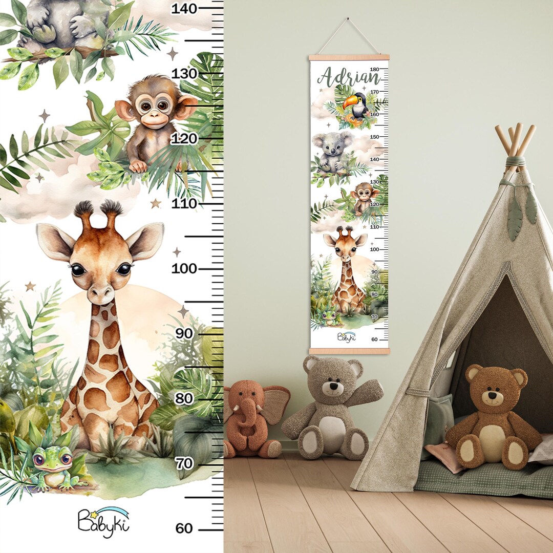 Personalized Height Chart, Jungle Animals Wall Art, Growth Chart Ruler