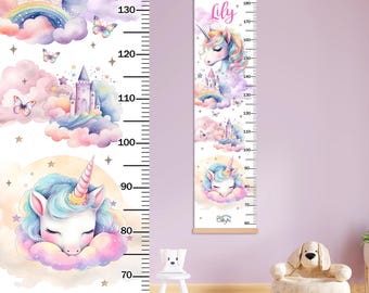 Personalized Unicorn Growth Chart, Rainbow Castle Height Ruler, Custom Name Height Ruler, Birthday Gift for Little Girl, Kids Room Decor