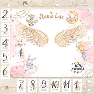 Couverture prénom personnalisé, accessoires photo bébé personnalisés, ensemble princesse bébé jalon, cadeau baby shower personnalisé, accessoires ailes d'ange