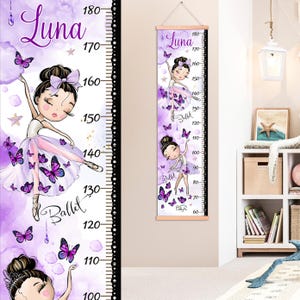 Ballet Growth Chart, Dance Height Ruler, Ballerina Room Decor, Toddler Wall Art, Lavender Height Ruler, Purple Kids Decor, Girls Room Gift