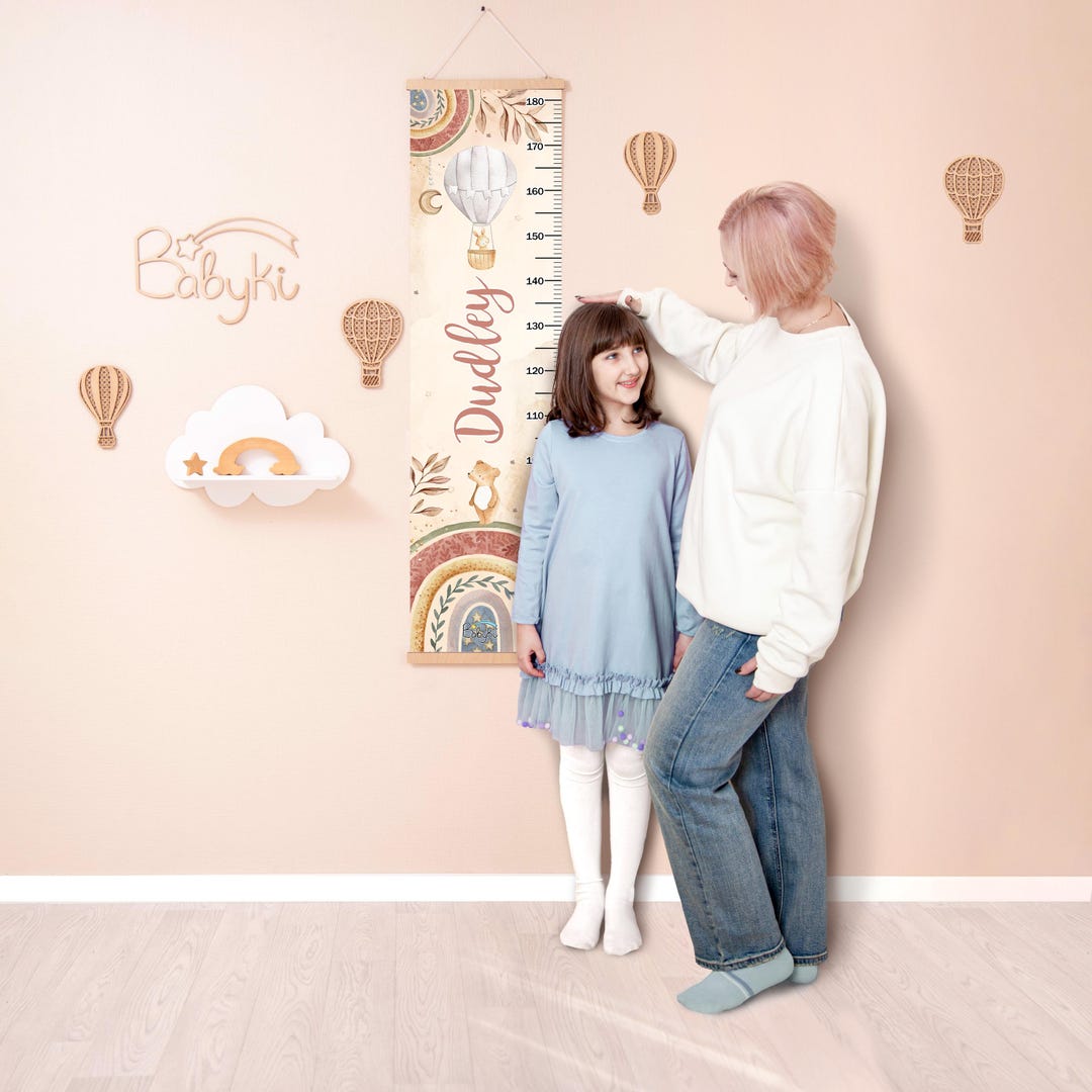Boho Style Height Chart, Personalized Growth Ruler With Hot Air Balloon ...