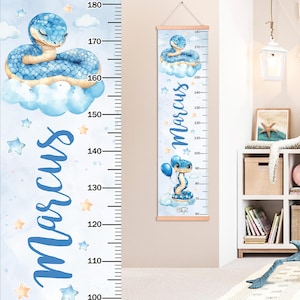 Personalized Cute Snake Height Chart, Custom Name Growth Chart for Kids, Blue Animal Nursery Wall Decor for Boys, Baby Nursery Wall Art