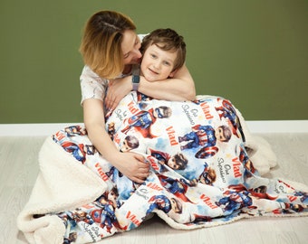 Cadeau voor babyjongen: Baby Boy deken met print Super Hero, Gepersonaliseerde deken, Deken met naam, Babynaamdeken, Babydeken op maat