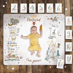 Couverture jalon avec dragon mignon, accessoire photo nouveau-né, couverture de suivi de croissance, carte de mois pour bébé, cadeau de grossesse, décoration d'anniversaire