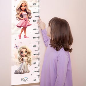 Groeimeter kleine prinses met aangepaste kindernaam, meisjesachtig decor voor baby's, wandliniaal hoogtemeter voor kinderen, verjaardagscadeau voor nichtje