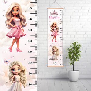 Groeimeter kleine prinses met aangepaste kindernaam, meisjesachtig decor voor baby's, wandliniaal hoogtemeter voor kinderen, verjaardagscadeau voor nichtje