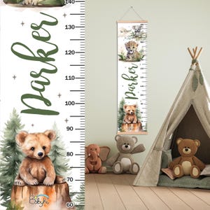 Personalized Height Chart, Forest Animal Growth Chart, Teddy Bear and Lynx Nursery Ruler, Custom Kids Room Decor, Woodland Adventure Gift