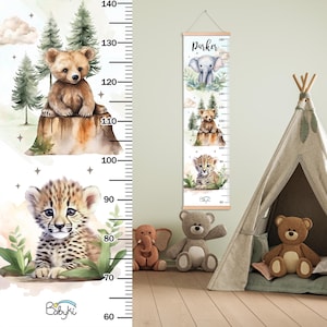 Woodland Animals Growth Chart, Custom Name Height Tracker, Forest Nursery Decor, Safari Wildlife Wall Art, Personalized Bear Leopard Gift