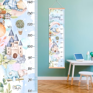 Custom Name Height Ruler for Kids, Bear on the Moon Growth Chart Design, Nursery Wall Decor, Baby Shower Gift, Personalized Growth Chart