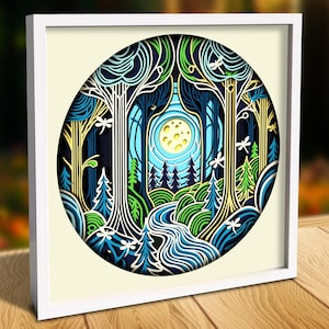 Forêt 3D SVG, fichiers Svg de boîte d'ombre en couches pour des projets Cricut, papier cartonné, art découpé en papier, fichiers découpés au laser - libellule Nature Svg