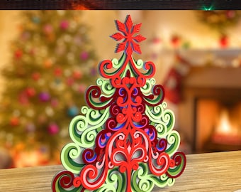 3D Christmas Tree Mandala SVG: Layered Laser Cut File (Digital Download)