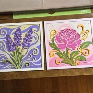 3D Floral Shadow Box Bundel - Rose Lavendel Pioen Tulp gelaagde SVG-bestanden voor Cricut-projecten, silhouet en lasergesneden afbeelding 4
